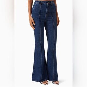 Self Portrait High Rise Denim Flare Bell Bottom Jean Trousers